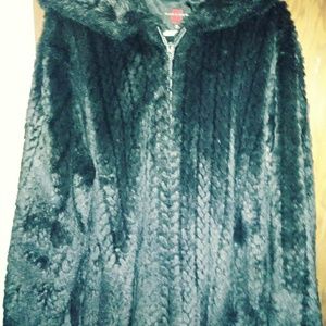 Black Gallery XL Herringbone Faux Fur Hooded Parka